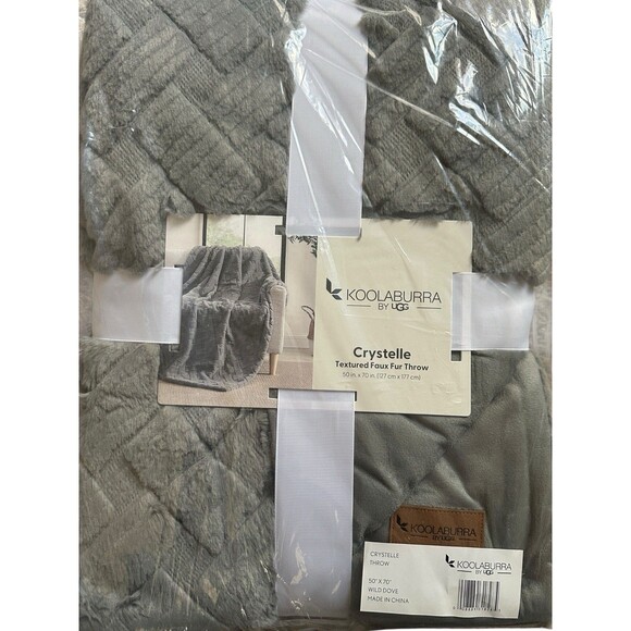 Koolaburra by UGG Crystelle Textured Faux Fur Throw Gray Plush Blanket - Picture 13 of 16